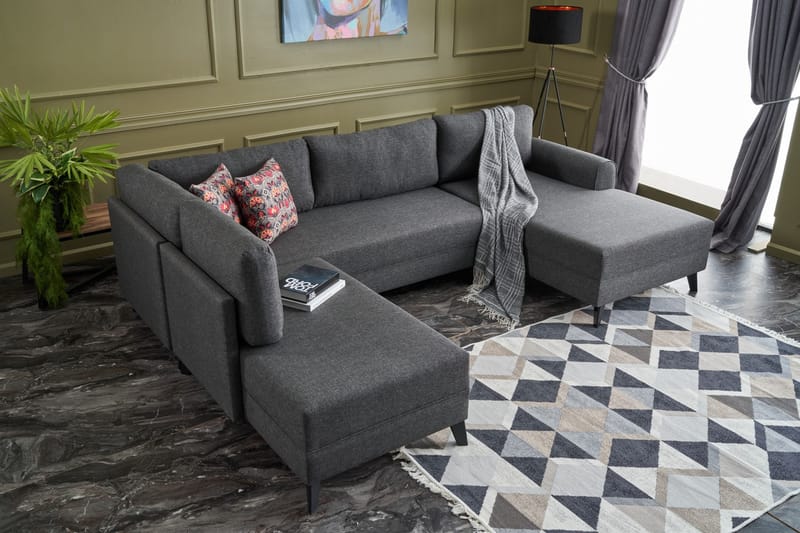 Belena U-sofa med Chaiselong Venstre - Antracit/Sort - Møbler - Sofaer - U Sofa