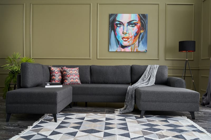 Belena U-sofa med Chaiselong Venstre - Antracit/Sort - Møbler - Sofaer - U Sofa