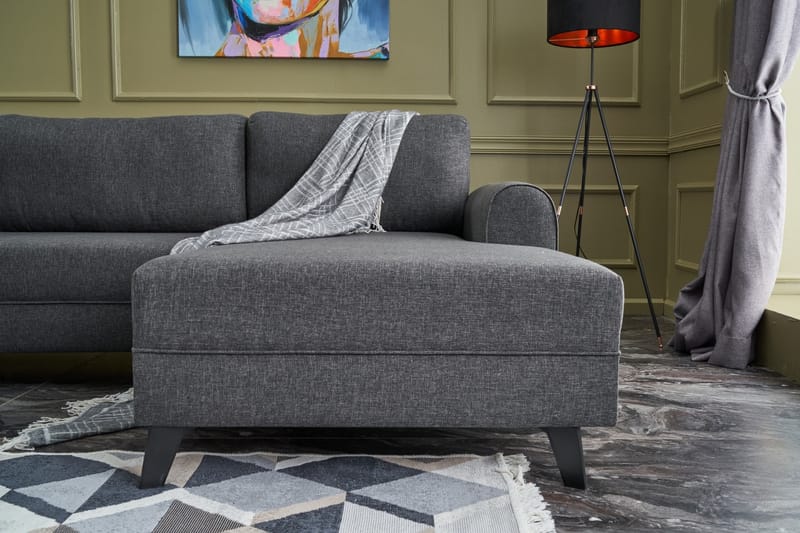 Belena U-sofa med Chaiselong Venstre - Antracit/Sort - U Sofa