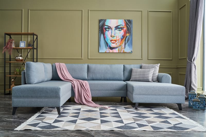 Belena U-sofa med Chaiselong Venstre - Blå/Sort - Møbler - Sofaer - U Sofa