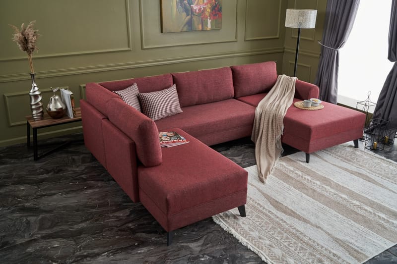 Belena U-sofa med Chaiselong Venstre - Rød/Sort - Møbler - Sofaer - U Sofa
