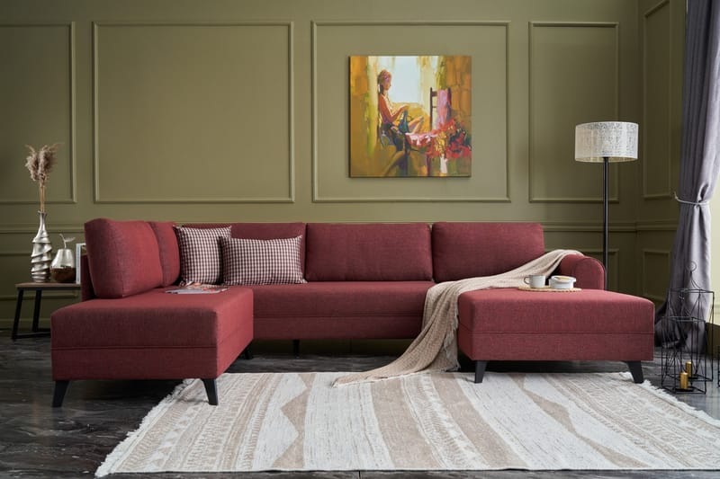 Belena U-sofa med Chaiselong Venstre - Rød/Sort - Møbler - Sofaer - U Sofa