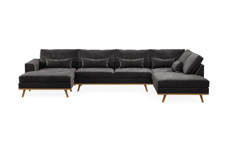 Copenhagen 5-personers Højrevendt U-formet Sofa med Divan og Chaiselong i Fløjl - Mørkegrå - Møbler - Sofaer - U Sofa