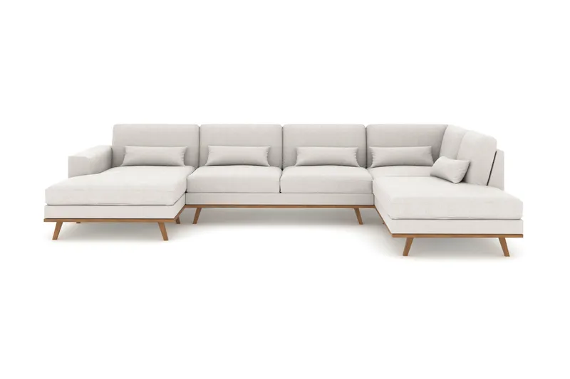 Copenhagen 5-personers Højrevendt U-formet Sofa med Divan og Chaiselong i Stof - Lysegrå - Møbler - Sofaer - U Sofa