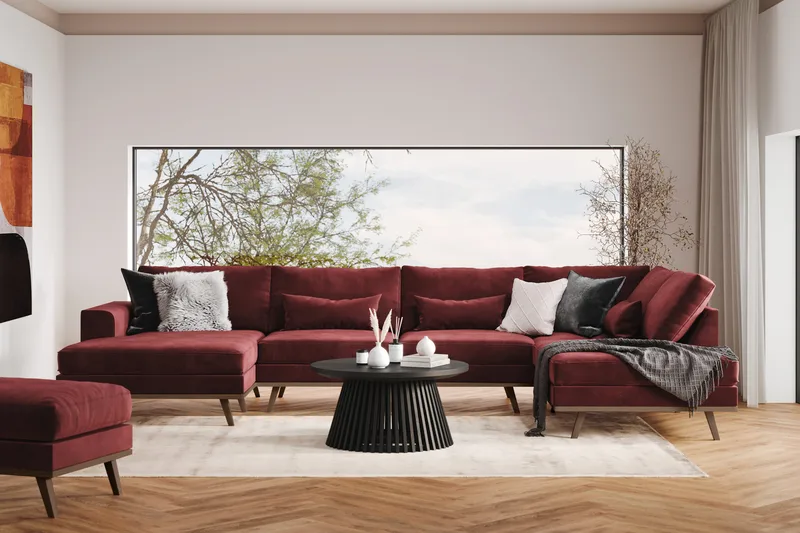 Copenhagen 5-personers Venstrevendt U-formet Sofa med Divan og Chaiselong i Fløjl - Lilla - Møbler - Sofaer - U Sofa