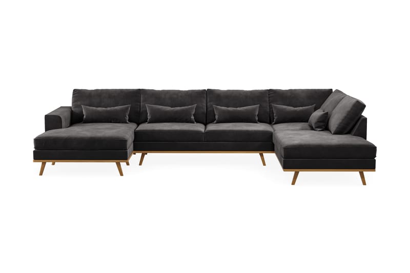 Copenhagen 5-personers Højrevendt U-formet Sofa med Divan og Chaiselong i Fløjl - Mørkegrå - Møbler - Sofaer - U Sofa