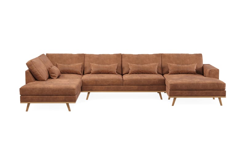 Copenhagen 5-personers Venstrevendt U-formet Sofa med Divan og Chaiselong i Kunstlæder - Brun - Møbler - Sofaer - U Sofa