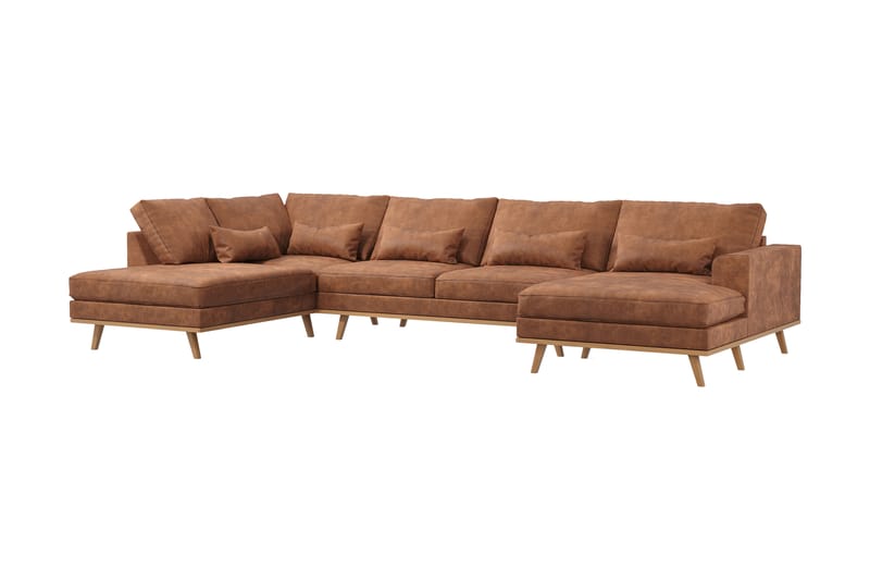 Copenhagen 5-personers Venstrevendt U-formet Sofa med Divan og Chaiselong i Kunstlæder - Brun - Møbler - Sofaer - U Sofa