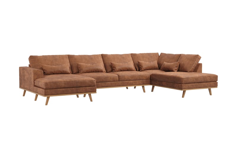 Copenhagen 5-personers Venstrevendt U-formet Large Sofa med Divan og Chaiselong i Kunstlæder - Brun - Møbler - Sofaer - U Sofa