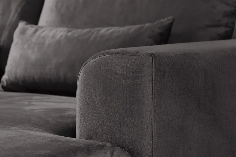 Copenhagen 5-personers Venstrevendt U-formet Sofa med Divan og Chaiselong i Fløjl - Mørkegrå - Møbler - Sofaer - U Sofa