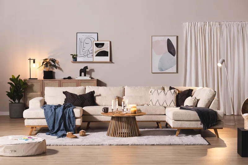 Copenhagen 5-personers Højrevendt U-formet Sofa med Divan og Chaiselong i Manchester - Beige - Møbler - Sofaer - U Sofa