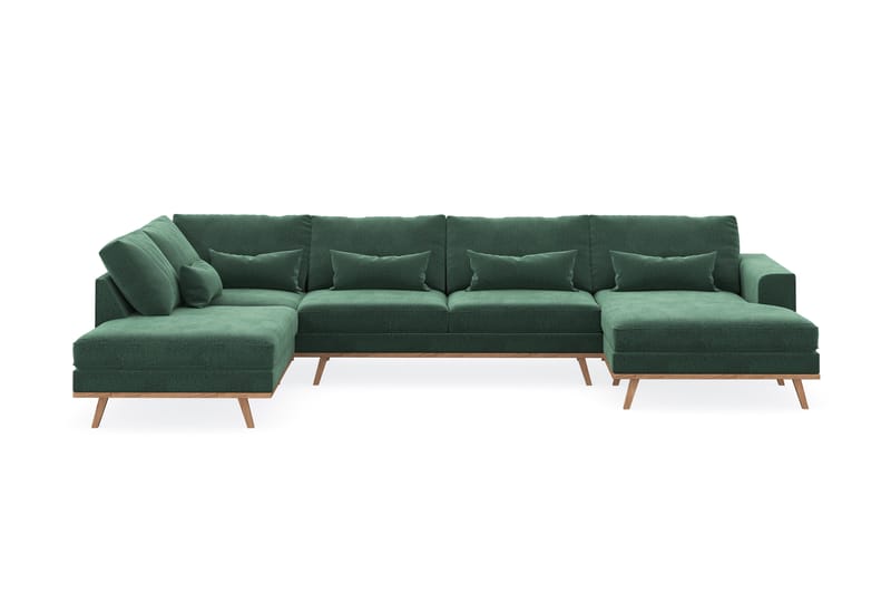 Copenhagen 5-personers Venstrevendt U-formet Sofa med Divan og Chaiselong i Fløjl - Mørkegrøn - Møbler - Sofaer - U Sofa