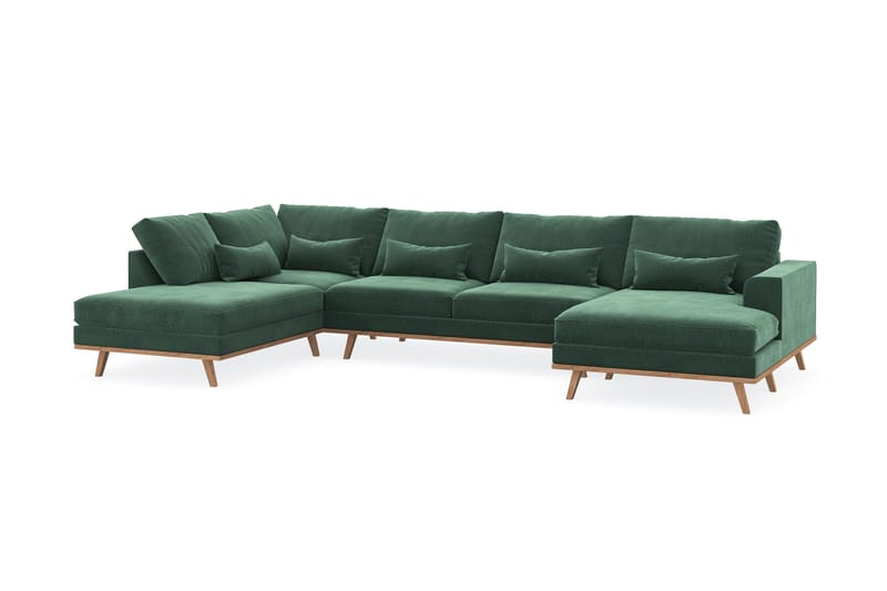 Copenhagen 5-personers Venstrevendt U-formet Sofa med Divan og Chaiselong i Fløjl - Mørkegrøn - Møbler - Sofaer - U Sofa