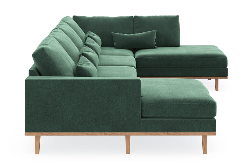 Copenhagen 5-personers Højrevendt U-formet Sofa med Divan og Chaiselong i Fløjl - Mørkegrøn - Møbler - Sofaer - U Sofa