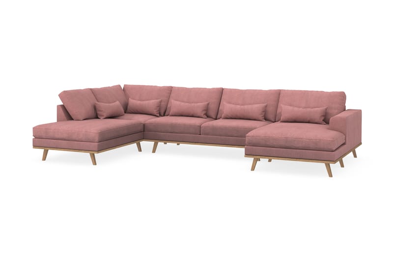 Copenhagen 5-personers Venstrevendt U-formet Sofa med Divan og Chaiselong i Stof - Rosa - Møbler - Sofaer - U Sofa