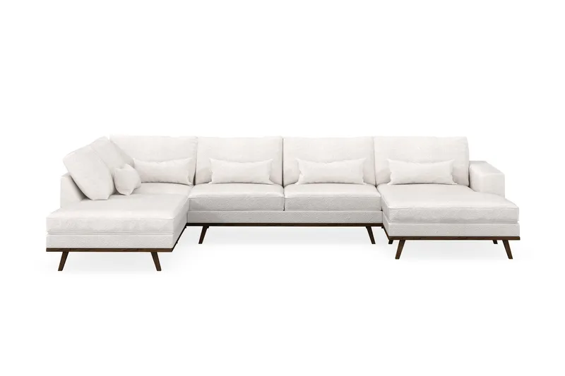 Copenhagen 5-personers Venstrevendt U-formet Sofa med Divan og Chaiselong i Bouclé, Hvid