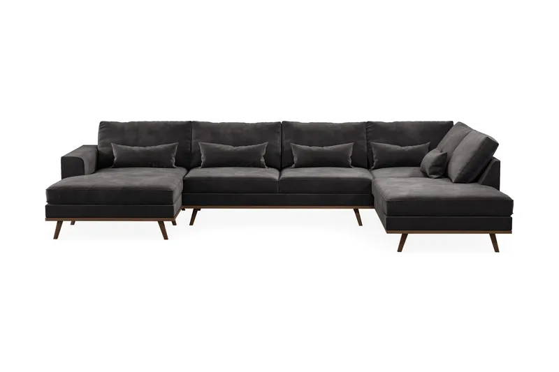 Copenhagen 5-personers Højrevendt U-formet Sofa med Divan og Chaiselong i Fløjl - Mørkegrå - Møbler - Sofaer - U Sofa