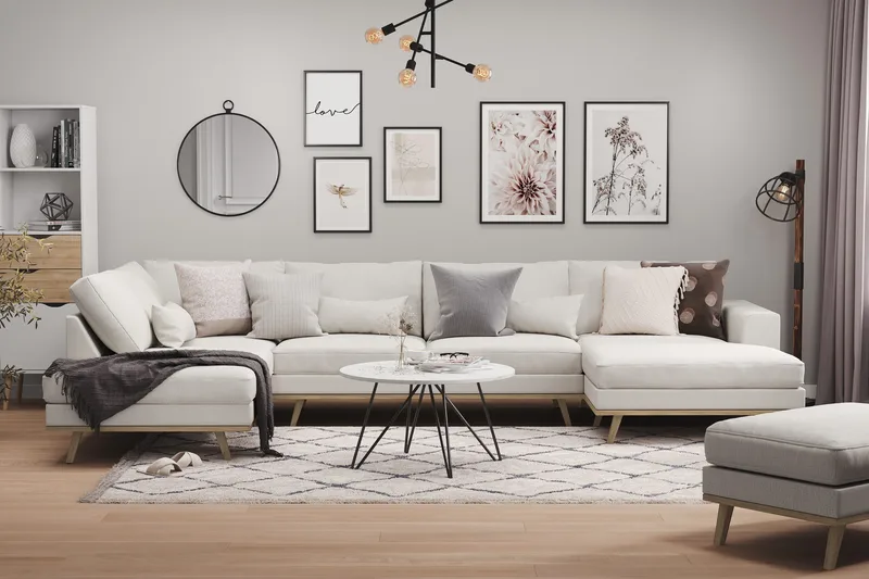 Copenhagen 5-personers Venstrevendt U-formet Sofa med Divan og Chaiselong i Stof - Lysegrå - Møbler - Sofaer - U Sofa