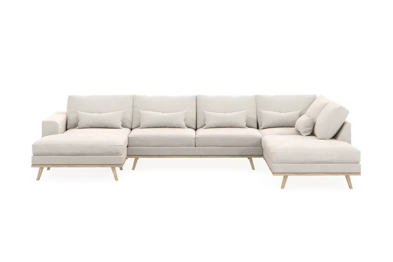 Copenhagen 5-personers Højrevendt U-formet Sofa med Divan og Chaiselong i Fløjl - Cremehvid - Møbler - Sofaer - U Sofa
