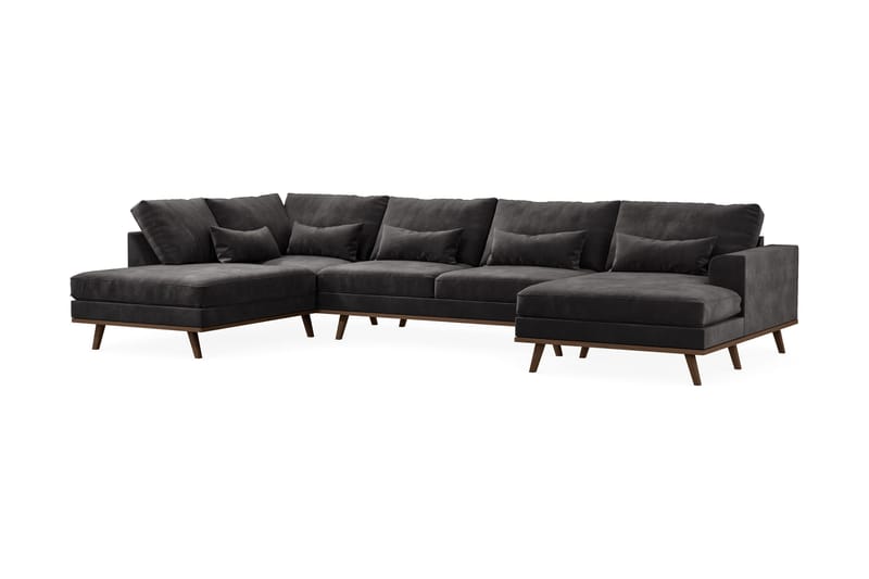 Copenhagen 5-personers Venstrevendt U-formet Sofa med Divan og Chaiselong i Fløjl - Mørkegrå - Møbler - Sofaer - U Sofa