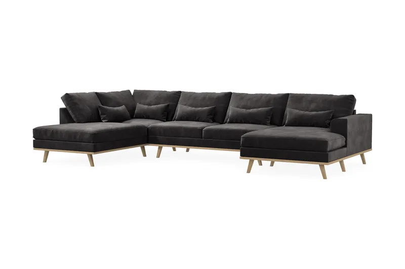 Copenhagen 5-personers Venstrevendt U-formet Sofa med Divan og Chaiselong i Fløjl - Mørkegrå - Møbler - Sofaer - U Sofa
