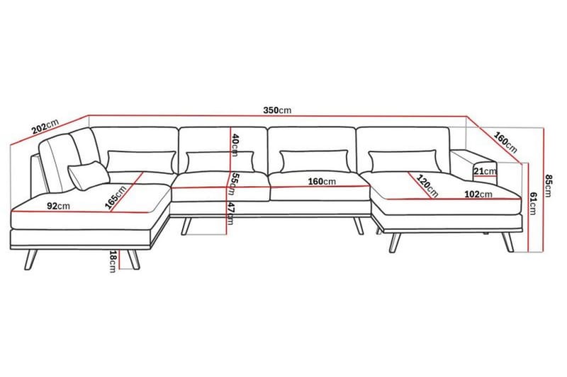 Copenhagen 5-personers Venstrevendt U-formet Sofa med Divan og Chaiselong i Fløjl - Mørkegrå - Møbler - Sofaer - U Sofa