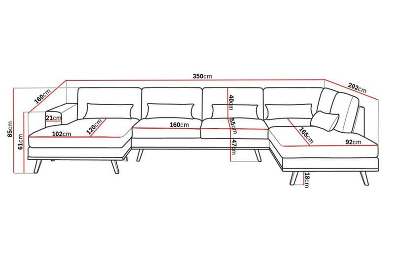 Copenhagen 5-personers Højrevendt U-formet Sofa med Divan og Chaiselong i Manchester - Rosa - Møbler - Sofaer - U Sofa