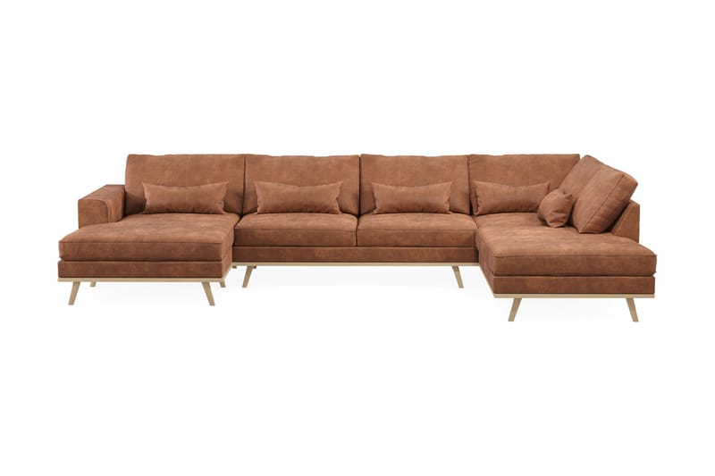 Copenhagen 5-personers Højrevendt U-formet Sofa med Divan og Chaiselong i Kunstlæder - Brun - Møbler - Sofaer - U Sofa