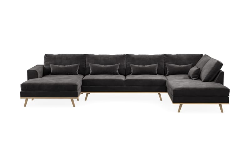 Copenhagen 5-personers Højrevendt U-formet Sofa med Divan og Chaiselong i Fløjl - Mørkegrå - Møbler - Sofaer - U Sofa