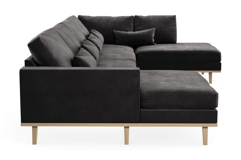 Copenhagen 5-personers Højrevendt U-formet Sofa med Divan og Chaiselong i Fløjl - Mørkegrå - Møbler - Sofaer - U Sofa