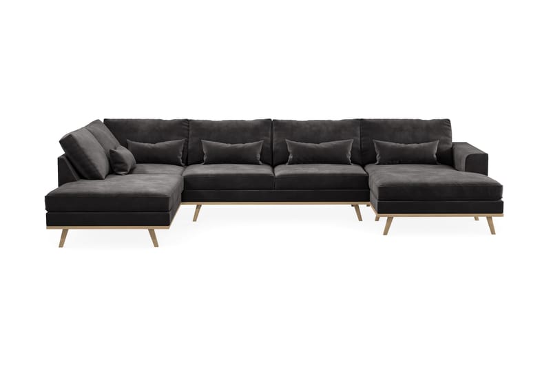 Copenhagen 5-personers Venstrevendt U-formet Sofa med Divan og Chaiselong i Fløjl - Mørkegrå - Møbler - Sofaer - U Sofa