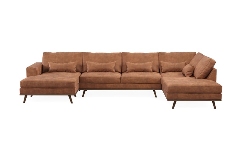 Copenhagen 5-personers Højrevendt U-formet Sofa med Divan og Chaiselong i Kunstlæder - Brun - Møbler - Sofaer - U Sofa