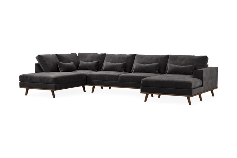 Copenhagen 5-personers Venstrevendt U-formet Sofa med Divan og Chaiselong i Fløjl - Mørkegrå - Møbler - Sofaer - U Sofa