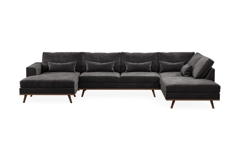 Copenhagen 5-personers Højrevendt U-formet Sofa med Divan og Chaiselong i Fløjl - Mørkegrå - Møbler - Sofaer - U Sofa