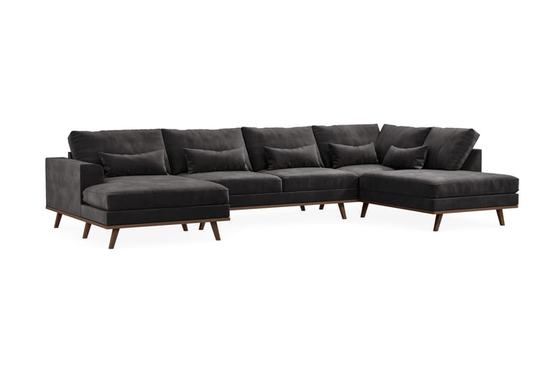 Copenhagen 5-personers Højrevendt U-formet Sofa med Divan og Chaiselong i Fløjl - Mørkegrå - Møbler - Sofaer - U Sofa