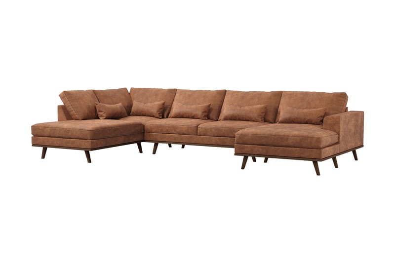 Copenhagen 5-personers Venstrevendt U-formet Sofa med Divan og Chaiselong i Kunstlæder - Brun - Møbler - Sofaer - U Sofa