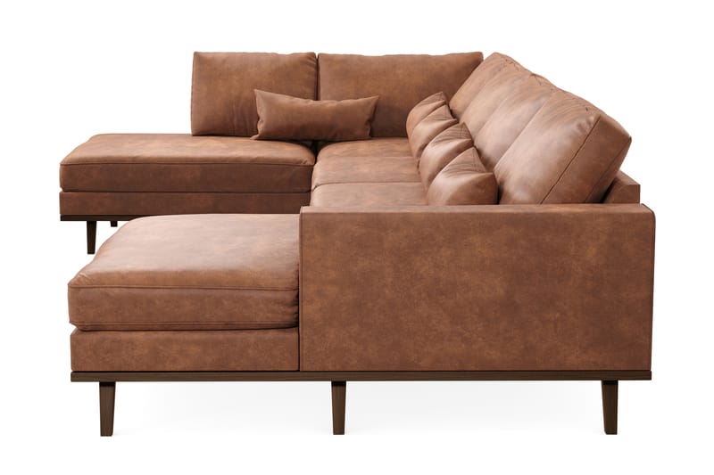 Copenhagen 5-personers Venstrevendt U-formet Sofa med Divan og Chaiselong i Kunstlæder - Brun - Møbler - Sofaer - U Sofa
