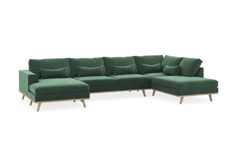 Copenhagen 5-personers Højrevendt U-formet Sofa med Divan og Chaiselong i Fløjl - Mørkegrøn - Møbler - Sofaer - U Sofa