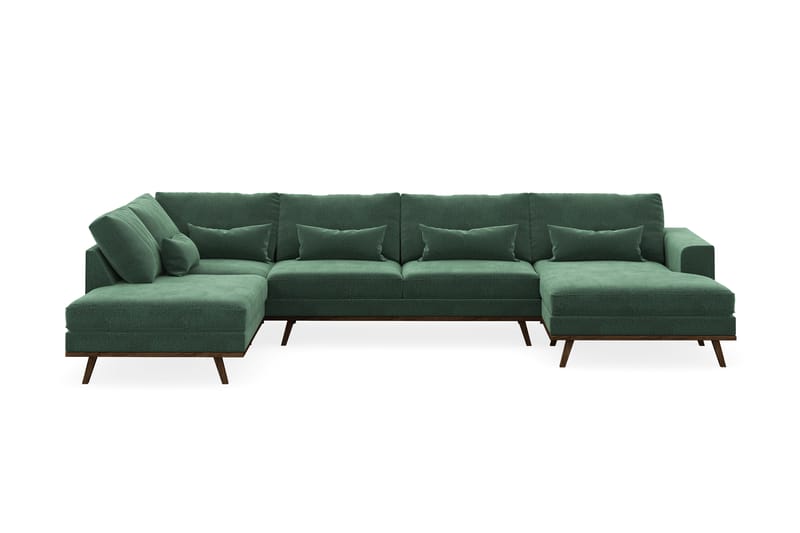Copenhagen 5-personers Venstrevendt U-formet Sofa med Divan og Chaiselong i Fløjl - Mørkegrøn - Møbler - Sofaer - U Sofa