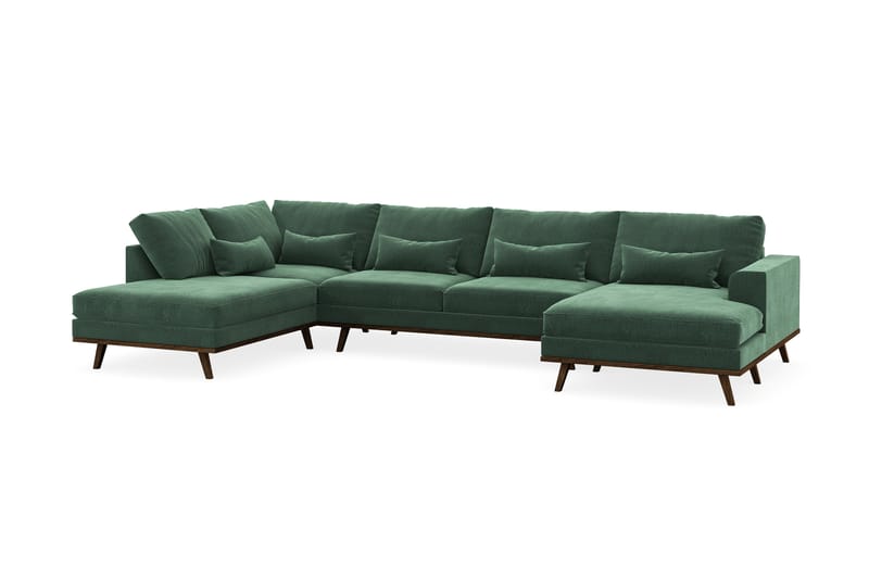 Copenhagen 5-personers Venstrevendt U-formet Sofa med Divan og Chaiselong i Fløjl - Mørkegrøn - Møbler - Sofaer - U Sofa