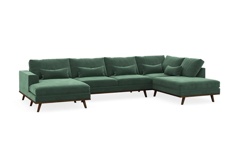 Copenhagen 5-personers Højrevendt U-formet Sofa med Divan og Chaiselong i Fløjl - Mørkegrøn - Møbler - Sofaer - U Sofa
