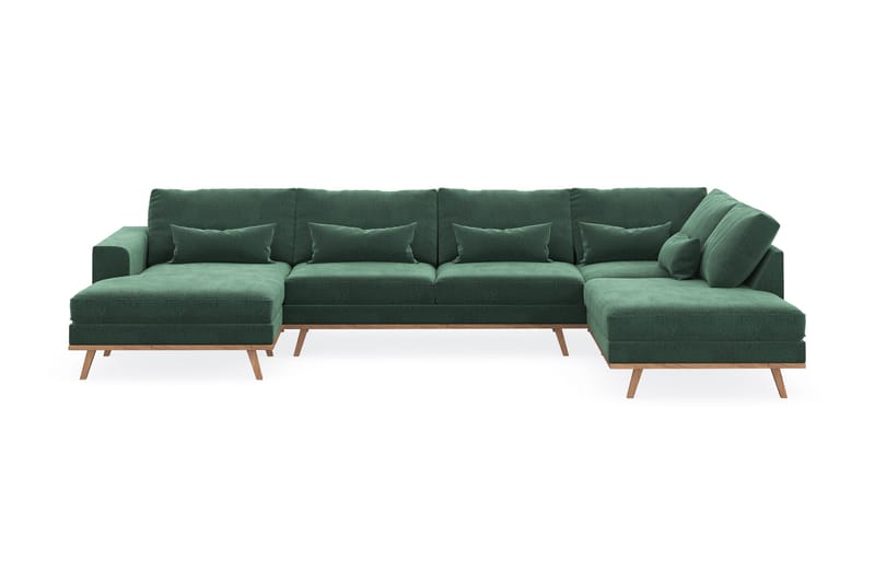 Copenhagen 5-personers Højrevendt U-formet Sofa med Divan og Chaiselong i Fløjl - Mørkegrøn - Møbler - Sofaer - U Sofa