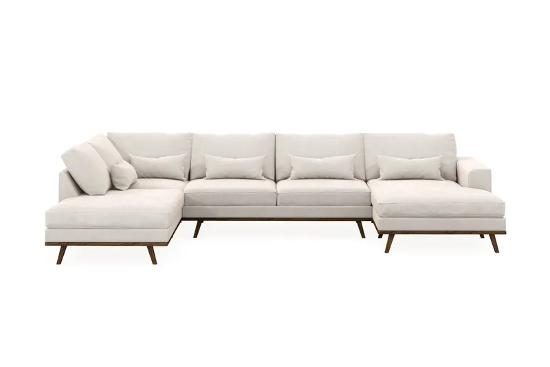 Copenhagen 5-personers Venstrevendt U-formet Sofa med Divan og Chaiselong i Fløjl - Cremehvid - Møbler - Sofaer - U Sofa