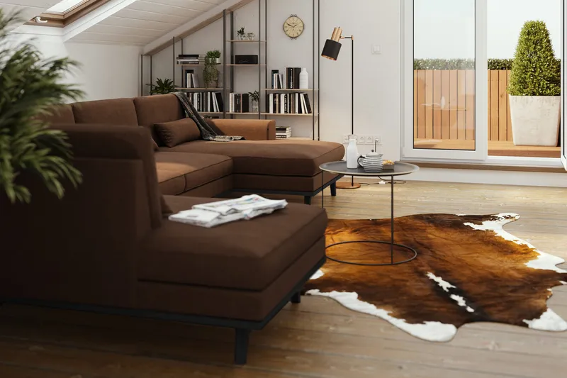 Copenhagen 5-personers Venstrevendt U-formet Sofa med Divan og Chaiselong i Stof - Brun - Møbler - Sofaer - U Sofa