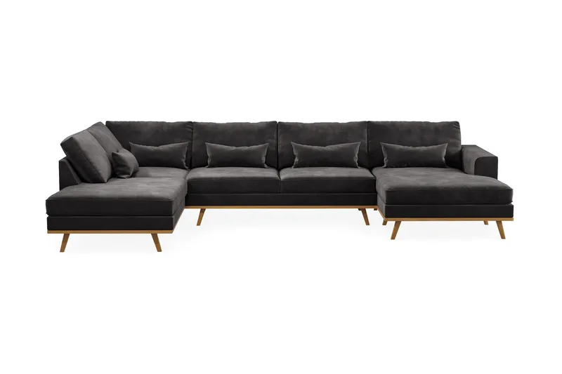 Copenhagen 5-personers Venstrevendt U-formet Sofa med Divan og Chaiselong i Fløjl - Mørkegrå - Møbler - Sofaer - U Sofa
