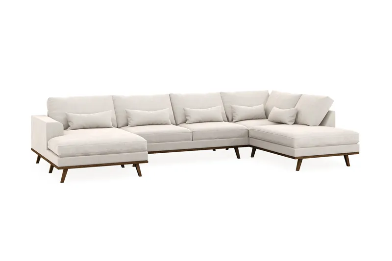 Copenhagen 5-personers Højrevendt U-formet Sofa med Divan og Chaiselong i Fløjl - Cremehvid - Møbler - Sofaer - U Sofa