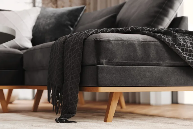 Copenhagen 5-personers Venstrevendt U-formet Sofa med Divan og Chaiselong i Fløjl - Mørkegrå - Møbler - Sofaer - U Sofa