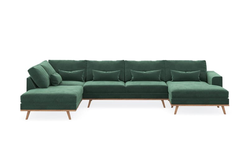 Copenhagen 5-personers Venstrevendt U-formet Sofa med Divan og Chaiselong i Fløjl - Mørkegrøn - Møbler - Sofaer - U Sofa