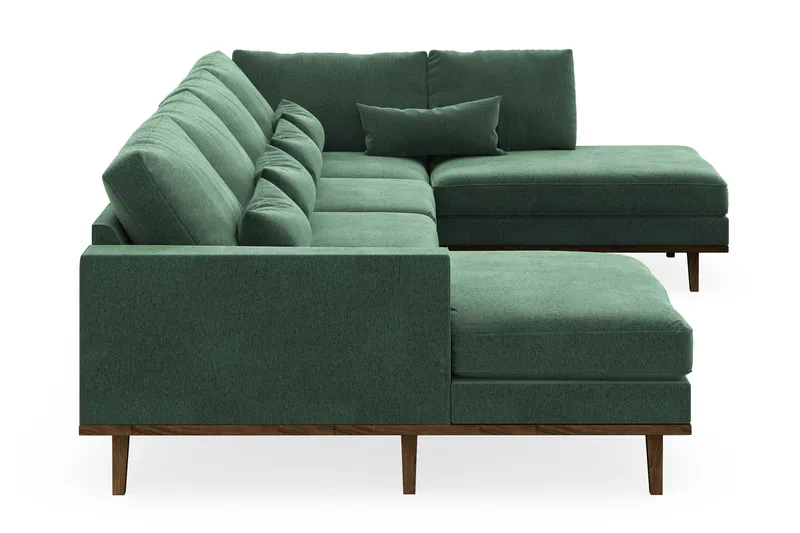 Copenhagen 5-personers Højrevendt U-formet Sofa med Divan og Chaiselong i Fløjl - Mørkegrøn - Møbler - Sofaer - U Sofa