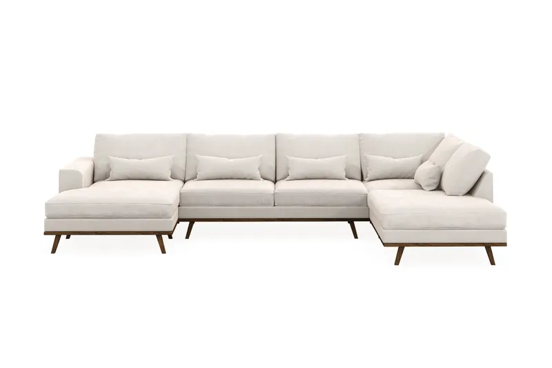 Copenhagen 5-personers Højrevendt U-formet Sofa med Divan og Chaiselong i Fløjl, Cremehvid